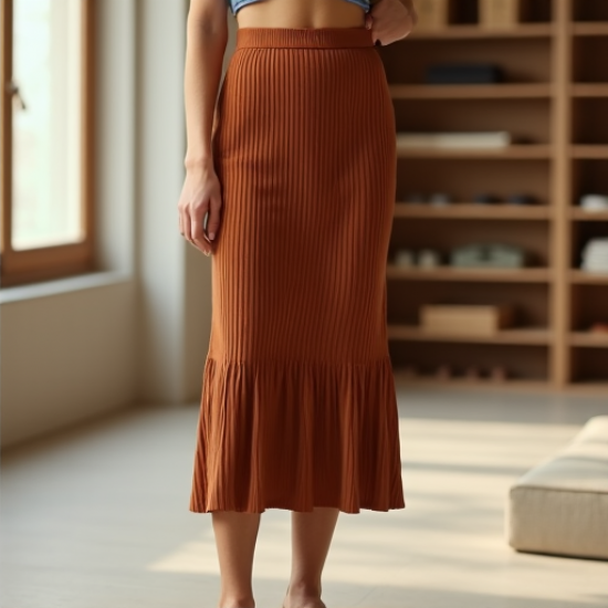 Chic Comfort Ribbed Midi Skirt
