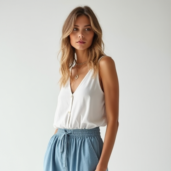 Chic Breeze Chambray Wide-Leg Pants