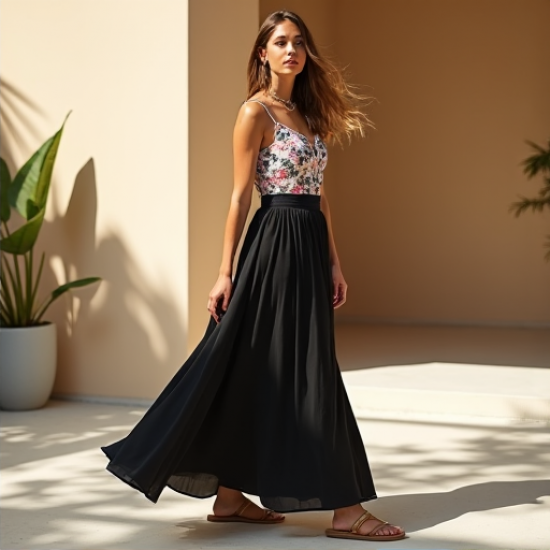 Elysian Breeze Shirred Waist Maxi Skirt