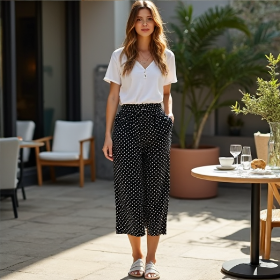 Chic Polka Dot Cropped Trousers