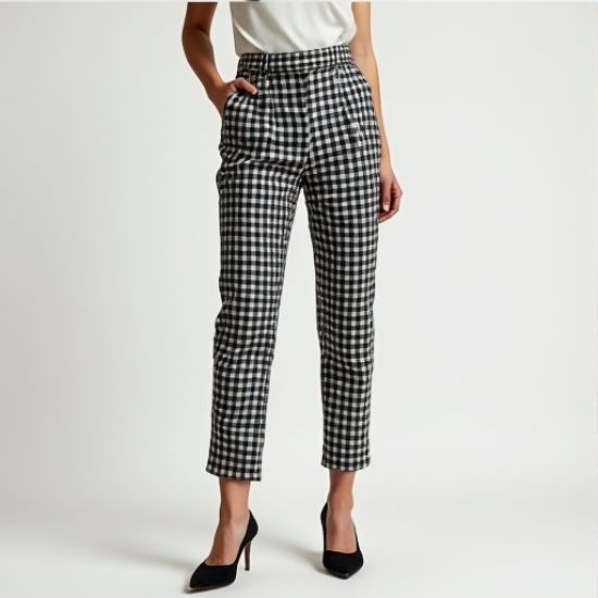 Chic Gingham Check Cigarette Trousers