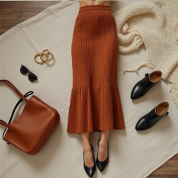 Chic Comfort Ribbed Midi Skirt